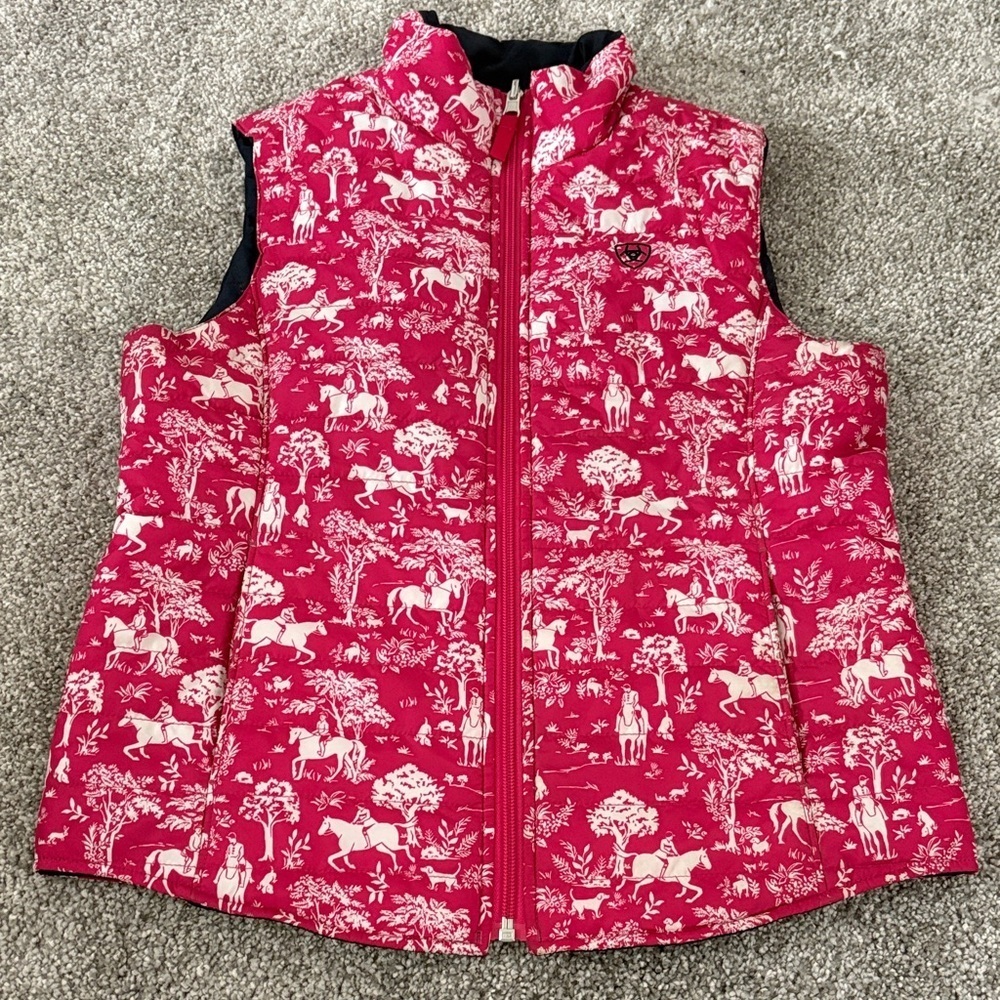 Ariat Girls Pink and White Horse Puffer Vest